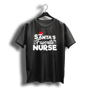 Santa'S Favorite Nurse Christmas Hat Syringe Bandage T-Shirt