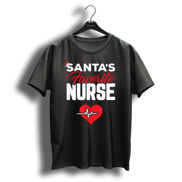 Santas Favorite Nurse Christmas Heartbeat T Shirt 1 t shirt 1