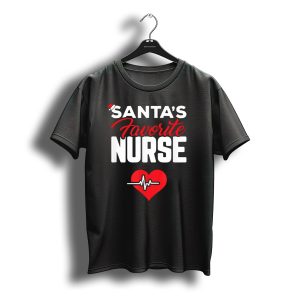 Santa'S Favorite Nurse Christmas Heartbeat T-Shirt