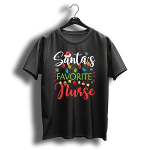 Santas Favorite Nurse Christmas Lights And Santa Hat Snowflakes T-Shirt