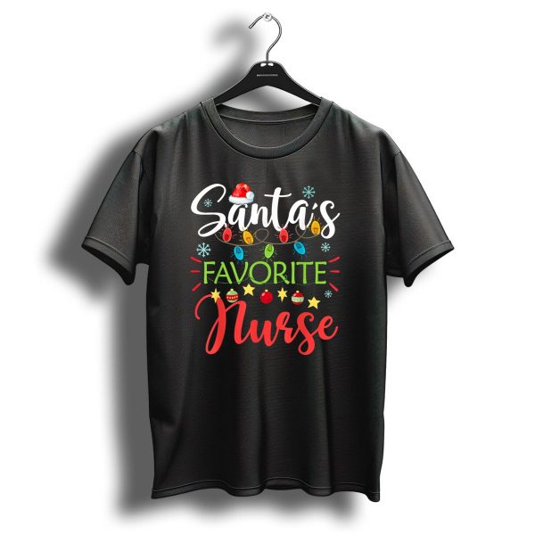 Santas Favorite Nurse Christmas Lights And Santa Hat Snowflakes T Shirt 1 t shirt 1