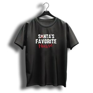 Santas Favorite Nurse Christmas Lights And Santa Hat T-Shirt
