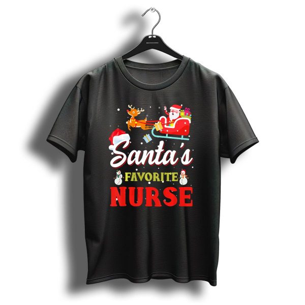 Santas Favorite Nurse Christmas Santa Sleigh Reindeer Snowman T Shirt 1 t shirt 1