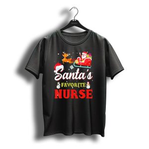 Santa'S Favorite Nurse Christmas Santa Sleigh Reindeer Snowman T-Shirt