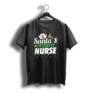 Santa'S Favorite Nurse Christmas Tree Hat Lights T-Shirt