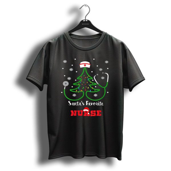 Santas Favorite Nurse Christmas Tree Stethoscope T Shirt 1 t shirt 1