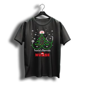 Santa'S Favorite Nurse Christmas Tree Stethoscope T-Shirt