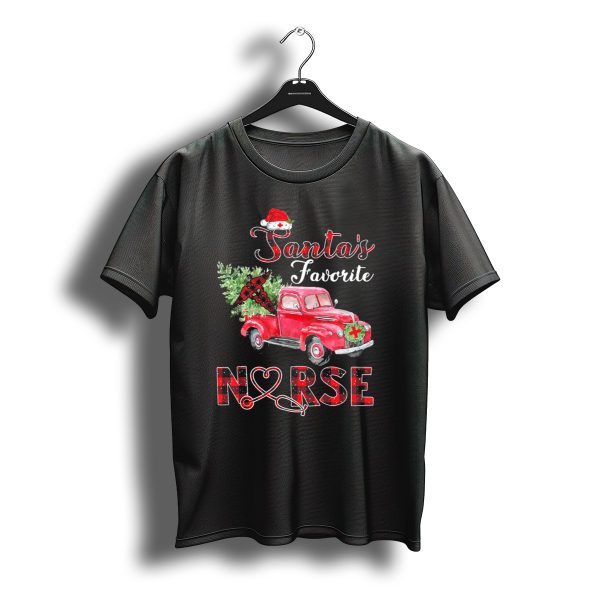 Santas Favorite Nurse Christmas Trees Red Truck Holiday T Shirt t shirt 1