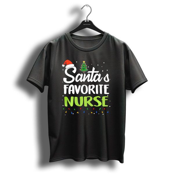 Santas Favorite Nurse Rn Lpn Funny Christmas Santa Hat Tree Lights T Shirt 1 t shirt 1