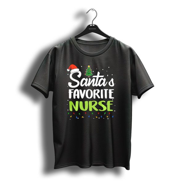 Santas Favorite Nurse Rn Lpn Funny Christmas Santa Hat Tree Lights T Shirt t shirt 1
