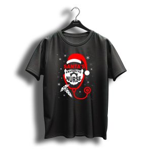 Santa'S Favorite Nurse Stethoscope Christmas Snowflakes T-Shirt