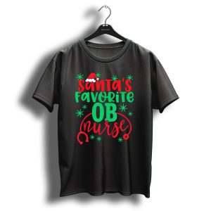 Santas Favorite Ob Nurse Christmas Stethoscope Hat Stars T-Shirt
