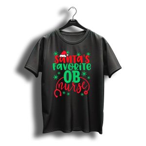 Santa'S Favorite Ob Nurse Christmas Stethoscope Hat Stars T-Shirt