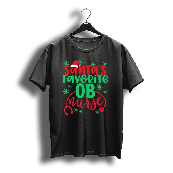 Santas Favorite Ob Nurse Christmas Stethoscope Hat Stars T Shirt t shirt 1
