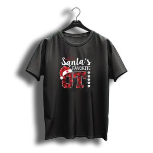 Santa'S Favorite Ot Christmas Occupational Therapy Santa Hat Red Pattern Hearts T-Shirt