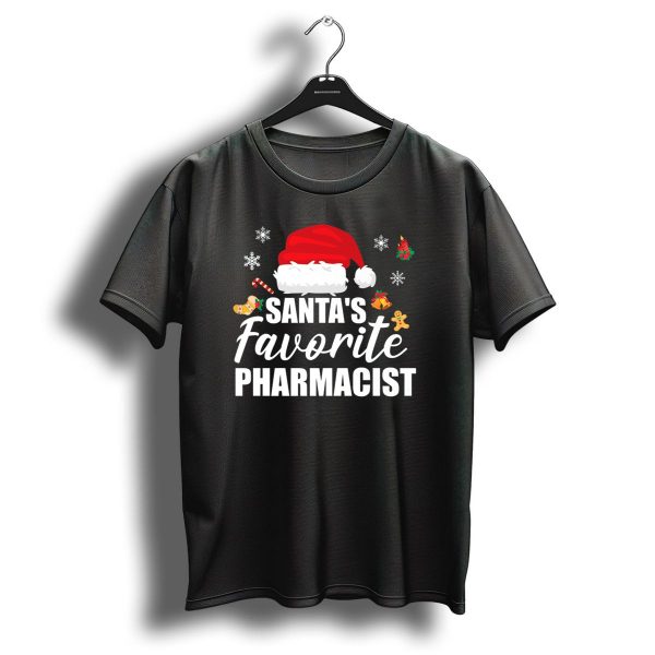 Santas Favorite Pharmacist Christmas Santa Hat Snowflakes Gingerbread Candy Cane T Shirt 1 t shirt 1