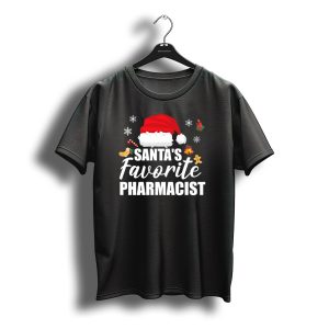 Santa'S Favorite Pharmacist Christmas Santa Hat Snowflakes Gingerbread Candy Cane T-Shirt
