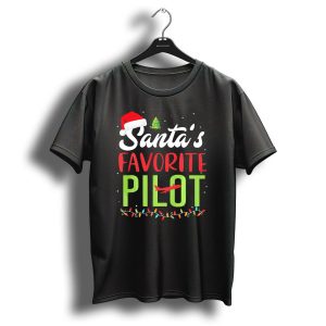 Santas Favorite Pilot Christmas Lights Airplane Santa Hat T Shirt