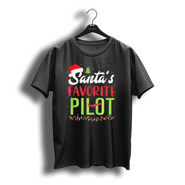 Santas Favorite Pilot Christmas Lights Airplane Santa Hat T Shirt t shirt 1