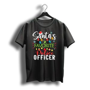 Santa'S Favorite Police Officer Christmas Lights And Decorations T-Shirt