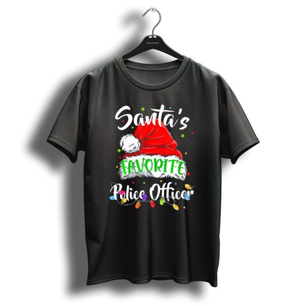 Santas Favorite Police Officer Santa Hat Christmas Lights T Shirt 1 t shirt 1