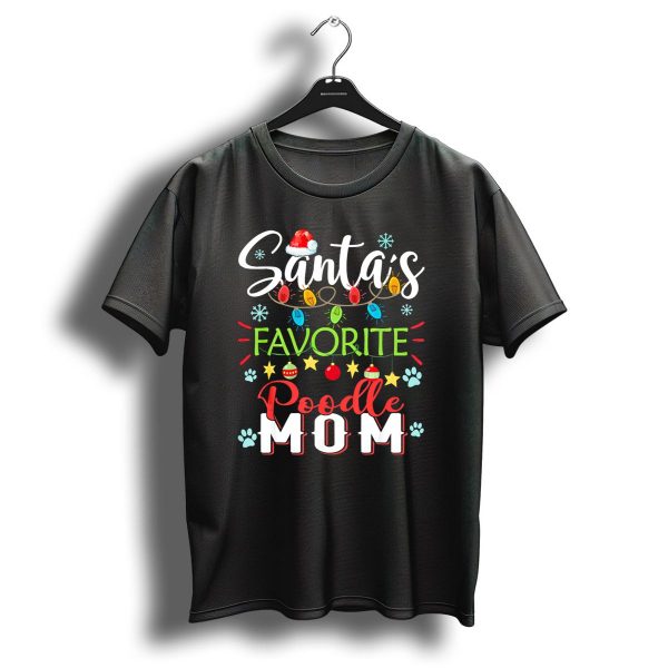 Santas Favorite Poodle Mom Christmas Lights Paw Print Snowflakes Holiday T Shirt 1 t shirt 1