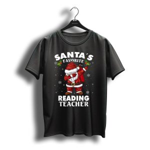 Santa'S Favorite Reading Teacher Dab Christmas Holiday Snowflakes T-Shirt