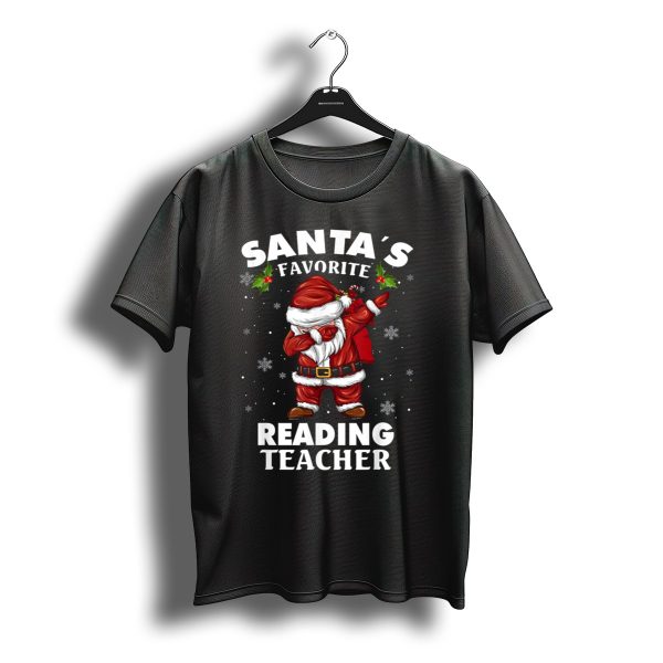 Santas Favorite Reading Teacher Dab Christmas Holiday Snowflakes T Shirt t shirt 1