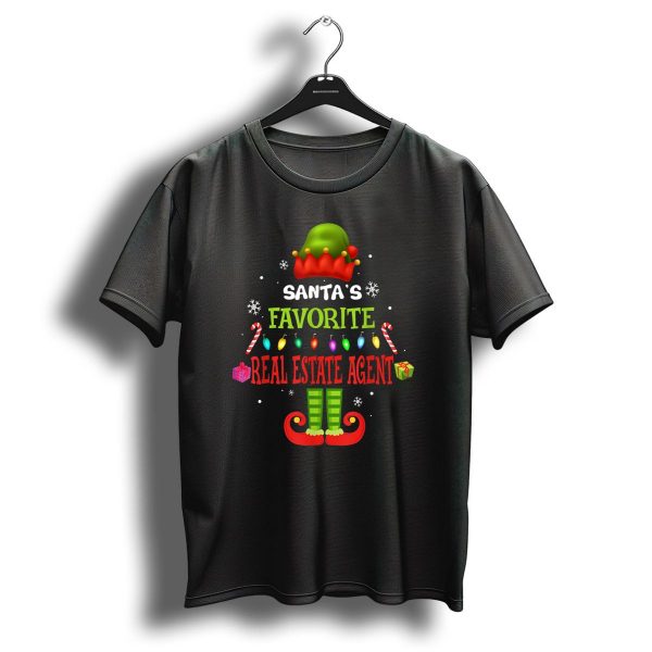 Santas Favorite Real Estate Agent Christmas Elf Lights Candy Canes Gifts Snowflakes T Shirt 1 t shirt 1