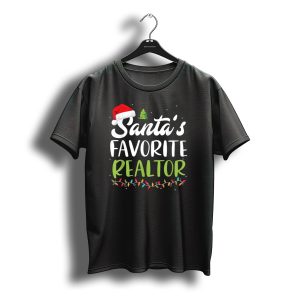 Santa'S Favorite Realtor Christmas Lights Santa Hat Tree T-Shirt