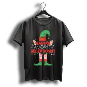 Santas Favorite Receptionist Elf Hat Christmas Lights T-Shirt