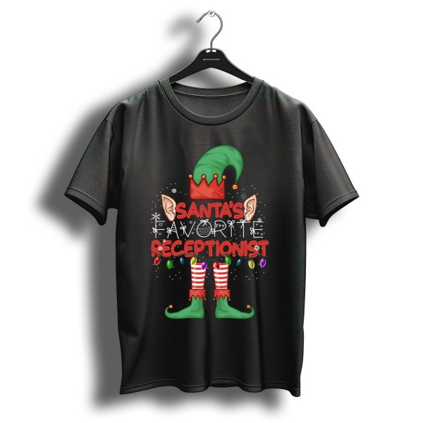 Santas Favorite Receptionist Elf Hat Christmas Lights T Shirt 1 t shirt 1