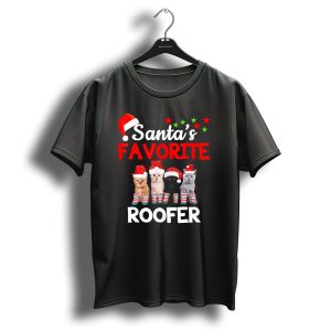 Santas Favorite Roofer Funny Cat Christmas T-Shirt