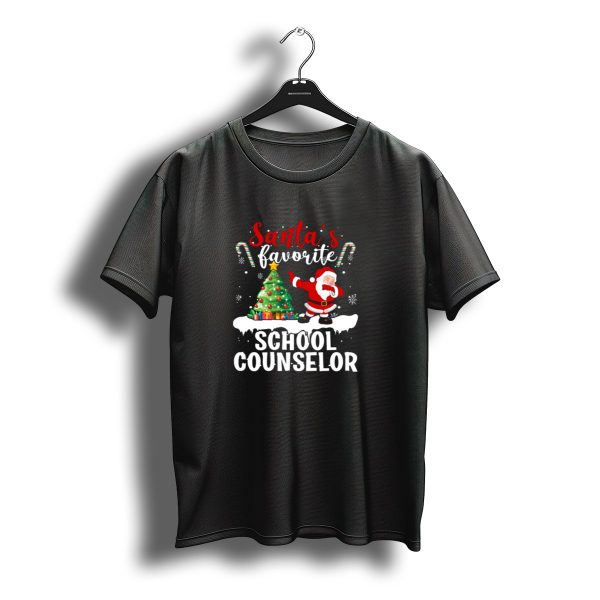 Santas Favorite School Counselor Christmas Tree Candy Canes Snowflakes T Shirt t shirt 1