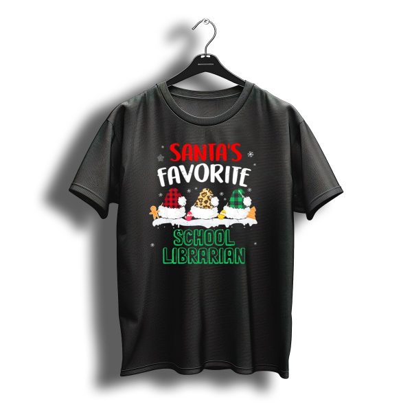 Santas Favorite School Librarian Christmas With Plaid Gnomes T Shirt t shirt 1