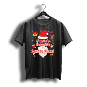 Santa'S Favorite School Nurse Christmas Hat Present Reindeer Snowflakes T-Shirt