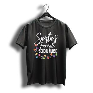 Santa'S Favorite School Nurse Colorful Christmas Lights T-Shirt