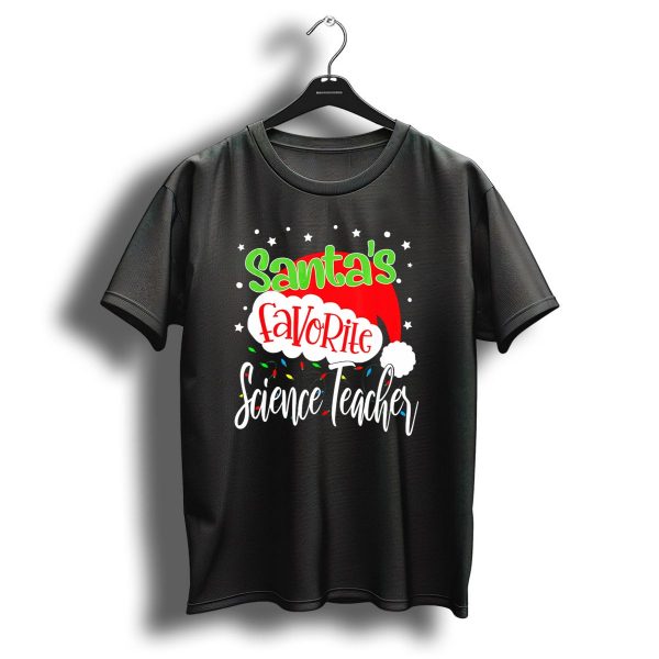 Santas Favorite Science Teacher Christmas Hat Lights T Shirt 1 t shirt 1
