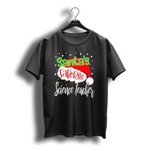 Santa'S Favorite Science Teacher Christmas Hat Lights T-Shirt
