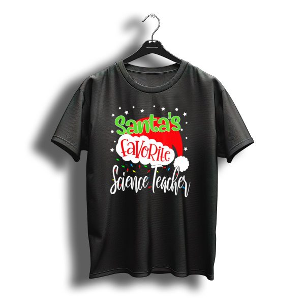 Santas Favorite Science Teacher Christmas Hat Lights T Shirt t shirt 1