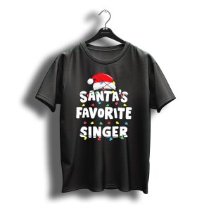 Santa'S Favorite Singer Christmas Lights Santa Hat T-Shirt