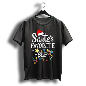 Santas Favorite Slp Speechlanguage Christmas Lights And Santa Hat T Shirt