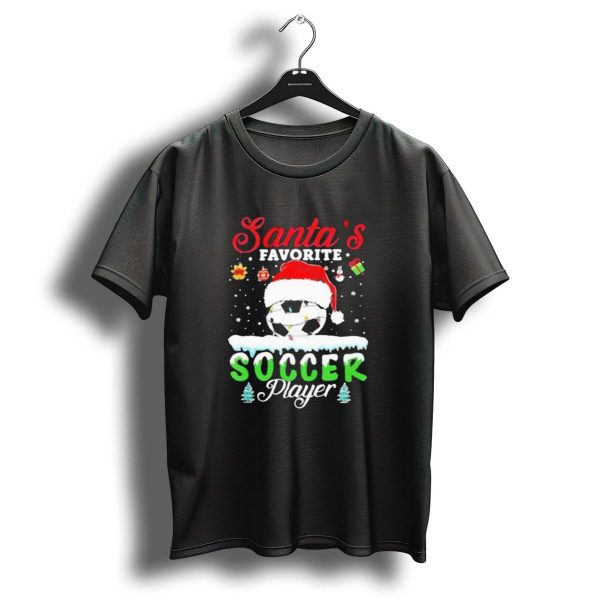 Santas Favorite Soccer Player Christmas Football Soccer Ball Santa Hat Snowflakes T Shirt 1 t shirt 1
