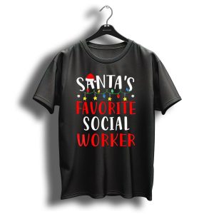 Santas Favorite Social Worker Christmas Lights Festive Snowflakes Stars T Shirt