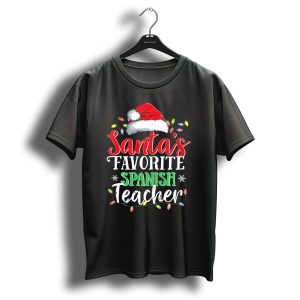 Santas Favorite Spanish Teacher Christmas Lights And Santa Hat T-Shirt