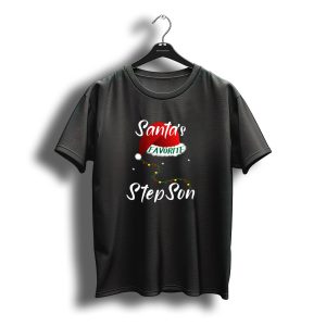 Santa'S Favorite Stepson Christmas Hat Lights T-Shirt