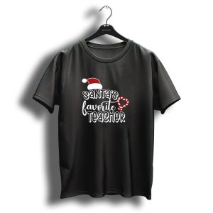Santas Favorite Teacher Christmas Candy Cane Heart T-Shirt