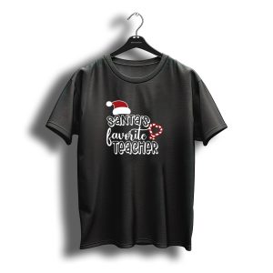Santa'S Favorite Teacher Christmas Candy Cane Heart T-Shirt