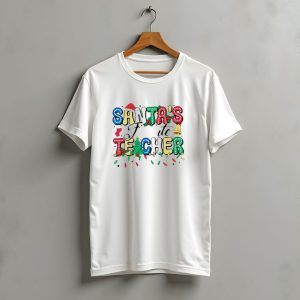 Santa'S Favorite Teacher Christmas Light With Hat Stocking Bell And Tree T-Shirt