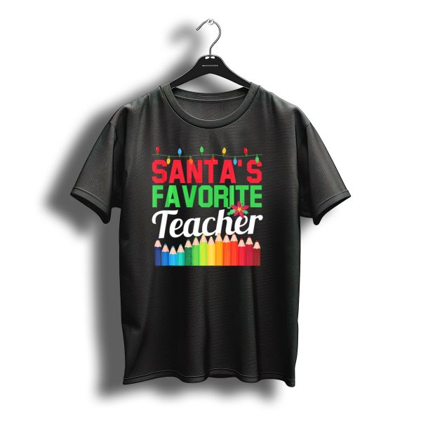 Santas Favorite Teacher Christmas Lights Pencil Rainbow T Shirt t shirt 1